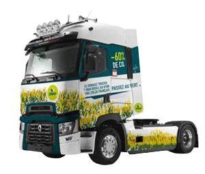 Camion tracteur routier Renault Trucks qui roule au B100